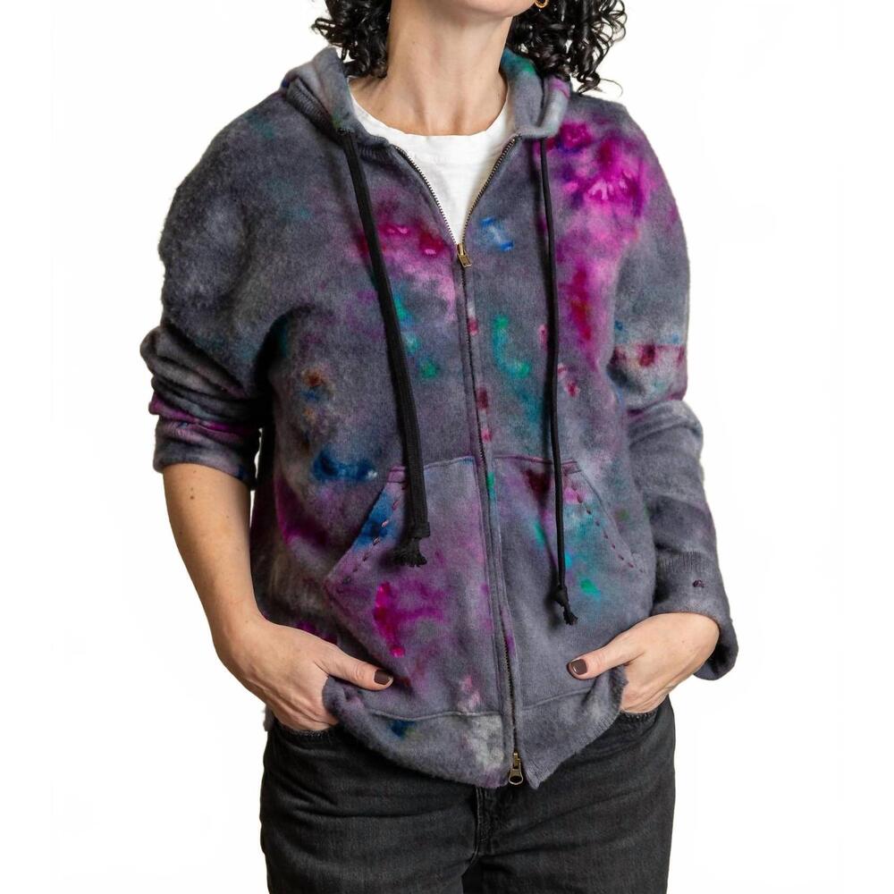NEW GALADRIEL MATTEI oversized crop zip up hoodie in gray